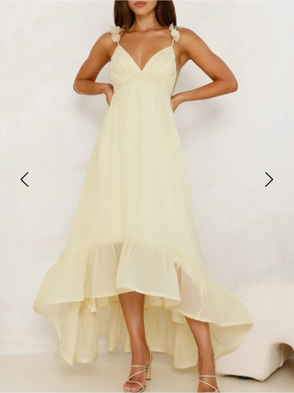 Hello Molly Light Yellow High-Low Ruffle Hem Maxi Dress